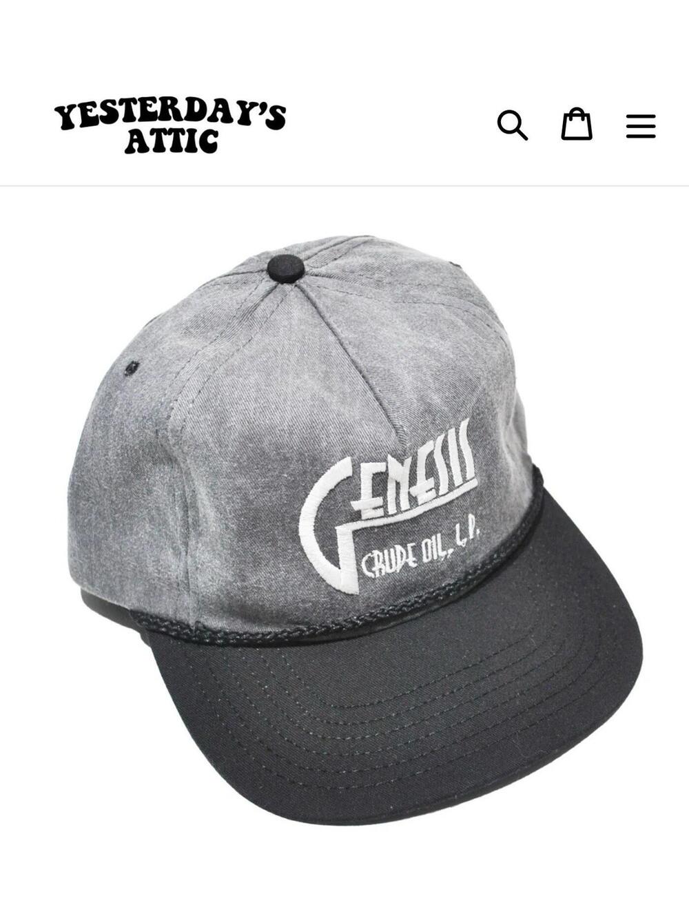 Vintage Genesis Crude Oil 90s Gray Black Rope Leather Strap Hat Cap
